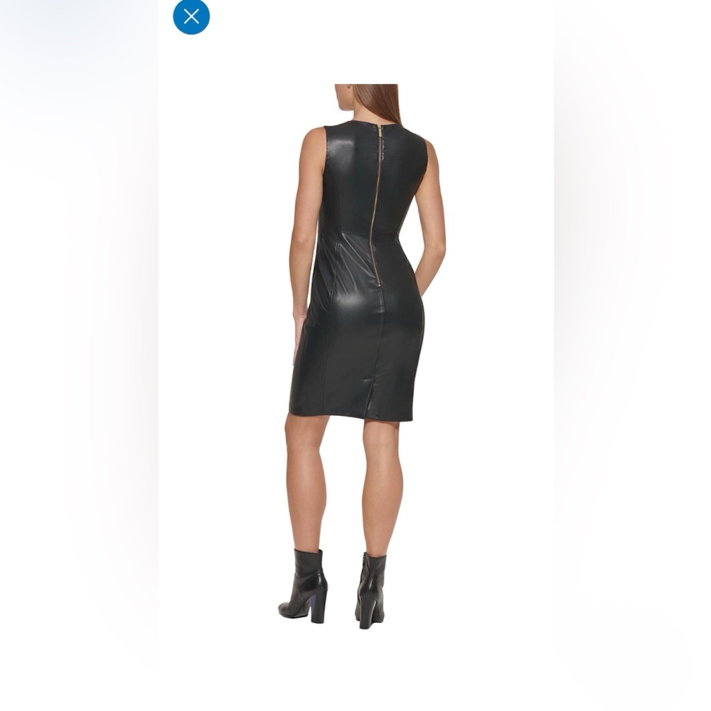 Calvin Klein Faux Leather Sleek Black Sleeveless Dress - Picture 2 of 9